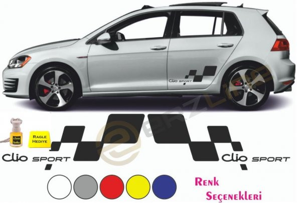 Erzline Renault Clio Yan Sport Oto Sticker Sağ Sol 28x10cm