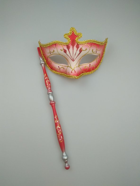 ÇUBUKLU VENEDİK MASKE KIRMIZI SİMLİ