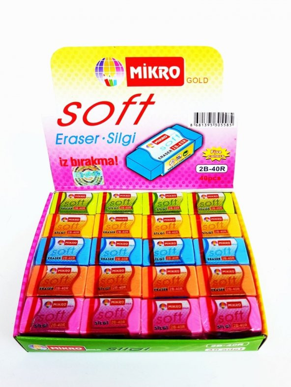 Mikro Gold Soft Renkli Silgi 2B-40R 40lı Paket
