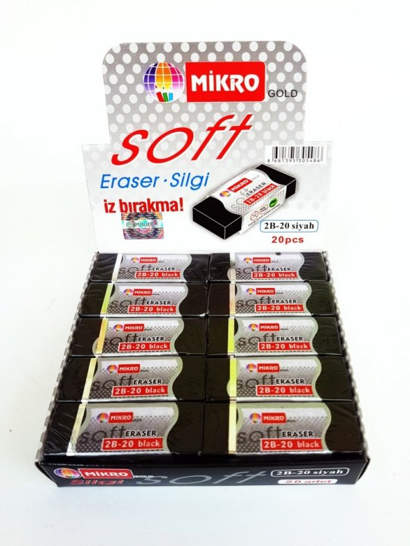 Mikro Gold Soft Siyah Silgi 2B-20 20li