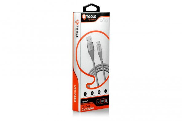 Ktools Spring 2.4A 1M Örgü Kablo Type C Füme Data ve Şarj Kablosu - 3