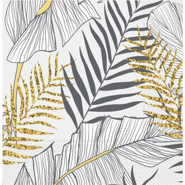 Roll-Up Kağıt Peçete Altın Simli Yapraklar Beyaz 33X33 cm