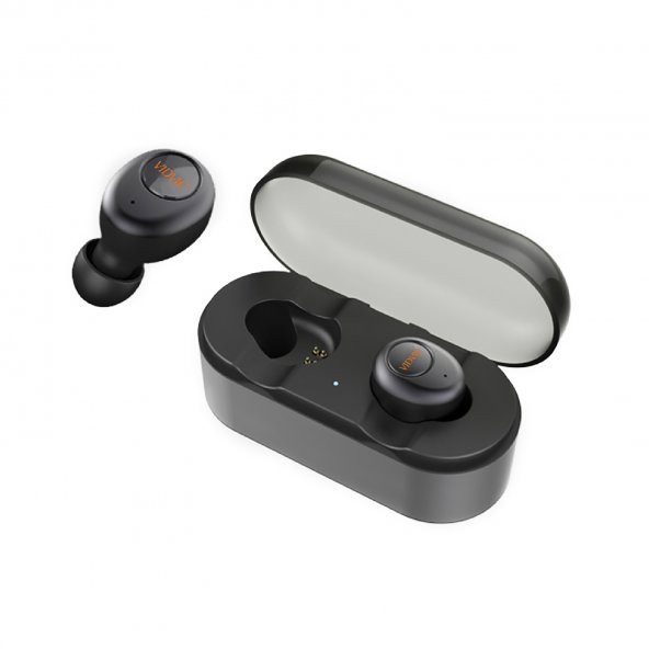 Vidvie BT818N Şarj Standlı Mini İkili Kablosuz Bluetooth Kulaklık - Siyah