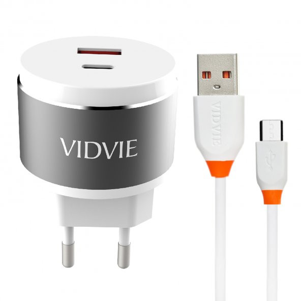 Vidvie PLE211C 5V-3.4A USB ve TYPE-C Çıkışlı Micro USB Şarj Cihazı
