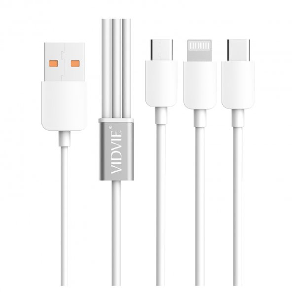 Vidvie CB414 3in1 Lightning / Type-C / Micro USB Şarj & Data Kablo 30cm - Beyaz