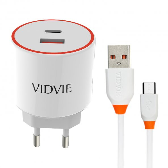 Vidvie PLE210C 5V-3.4A USB ve TYPE-C Çıkışlı Micro USB Şarj Cihazı