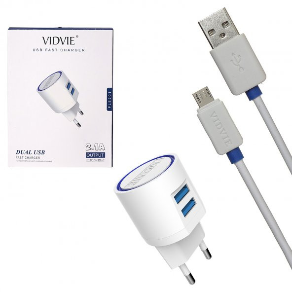 Vidvie PLE201VN 5V-2.1A Çift Çıkışlı Micro USB Şarj Cihazı