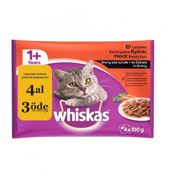 Whiskas Pouch Multipack Etli Çeşitli yaş kedi maması 4x100 Gr fd*