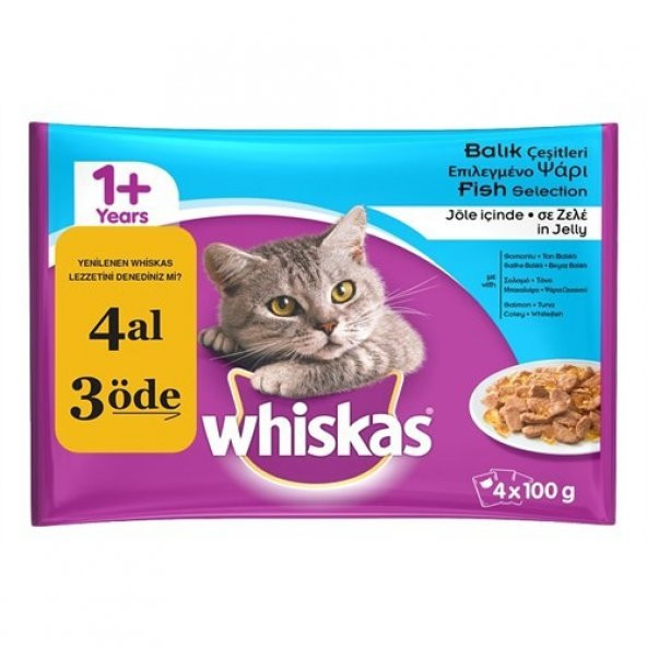 Whiskas kedi yaş pouch Multipack Balık 100 Gr 4 Al 3 Öde