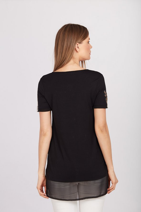 VEDİ LEOPAR CEPLİ KISA KOL BAYAN TUNİK - 01038 SİYAH / TUTUNCU / TURKUAZ - 3