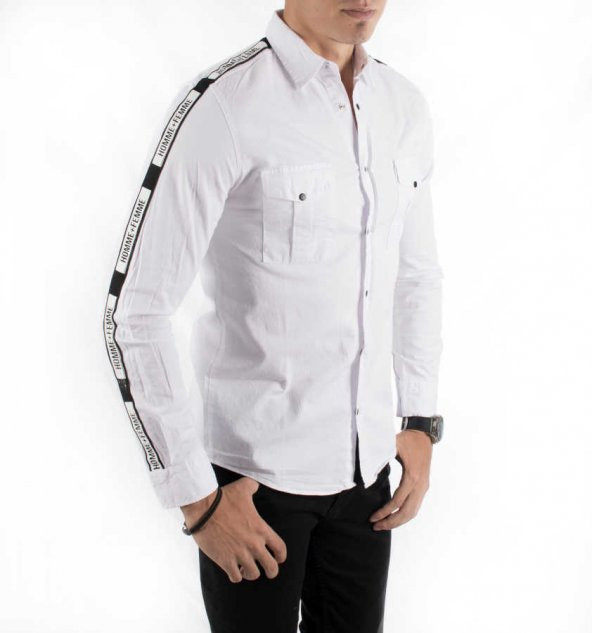 DeepSEA Önü Modelli Kolları Yazı Şeritli Kanvas Erkek Gömlek 1803 - 3