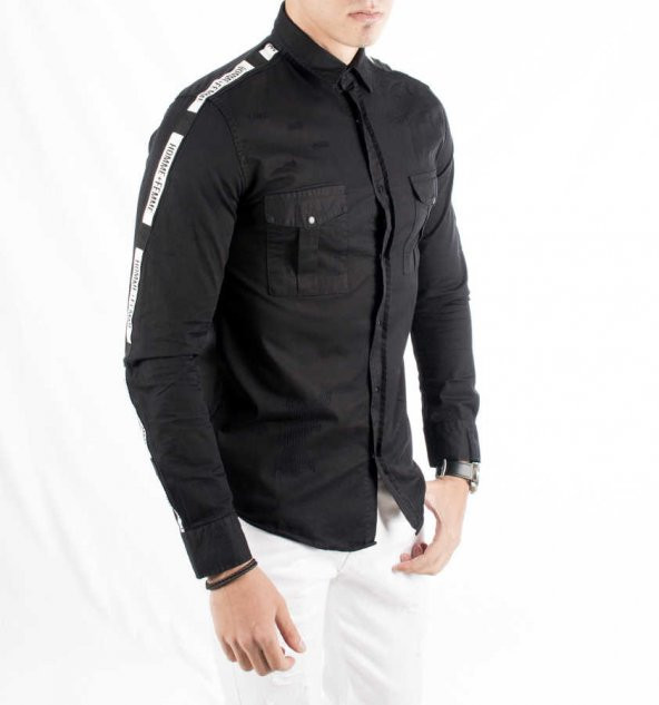 DeepSEA Önü Modelli Kolları Yazı Şeritli Kanvas Erkek Gömlek 1803 - 8