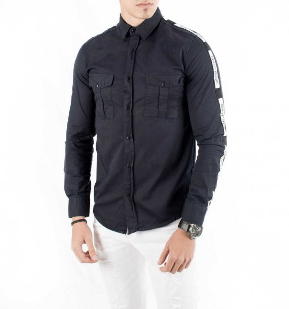 DeepSEA Önü Modelli Kolları Yazı Şeritli Kanvas Erkek Gömlek 1803 - 11