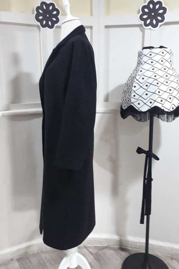 Tek Düğmeli Kaşe Kaban BRK-4000 Siyah - 3