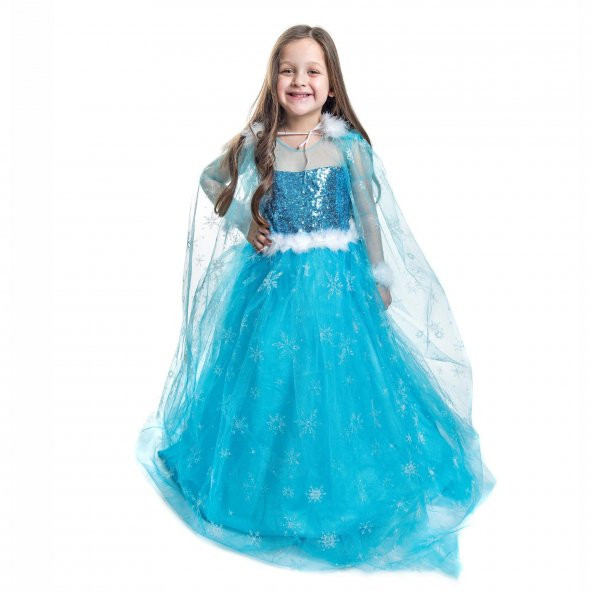 Elsa Kostümü Frozen Elsa Simli Kostum Pelerinli  Ful Aksesuarlı - 9