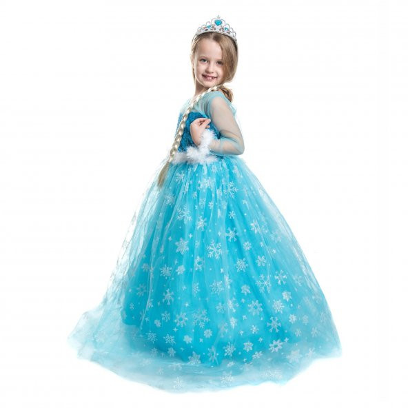 Elsa Kostümü Frozen Elsa Simli Kostum Pelerinli  Ful Aksesuarlı - 4