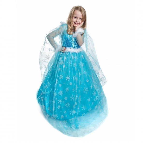 Elsa Kostümü Frozen Elsa Simli Kostum Pelerinli  Ful Aksesuarlı - 5