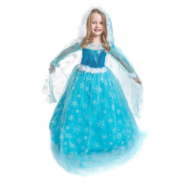 Elsa Kostümü Frozen Elsa Simli Kostum Pelerinli  Ful Aksesuarlı - 6