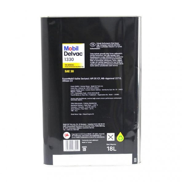 Mobil Delvac 1330 Sae 30 16 Kg Tek Dereceli Dizel Motor Yağı - 3