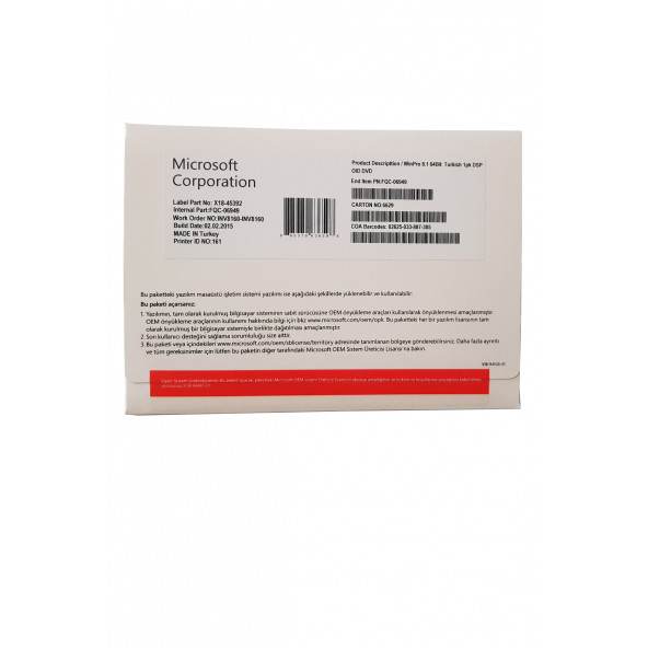 Microsoft Windows 8.1 Pro Oem 64 Bit Türkçe İşletim Sistemi DVD (FQC-06949) Lisans - 2