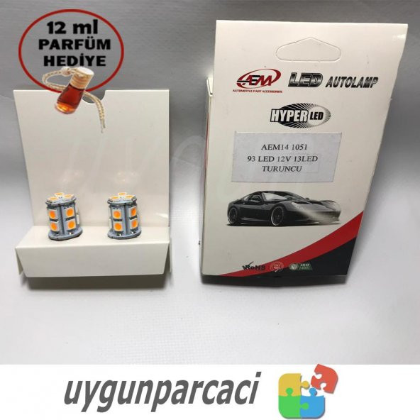 Led Sinyal Ampülü Turuncu Renk 13 Ledli - Oto Parfüm Hediye !!! - 2