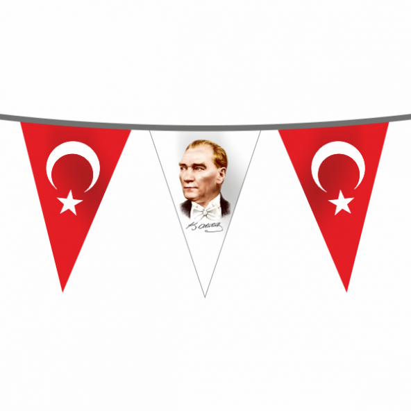 İpe Dizili Süsleme Üçgen Ata ve Türk Bayrağı 25 metre