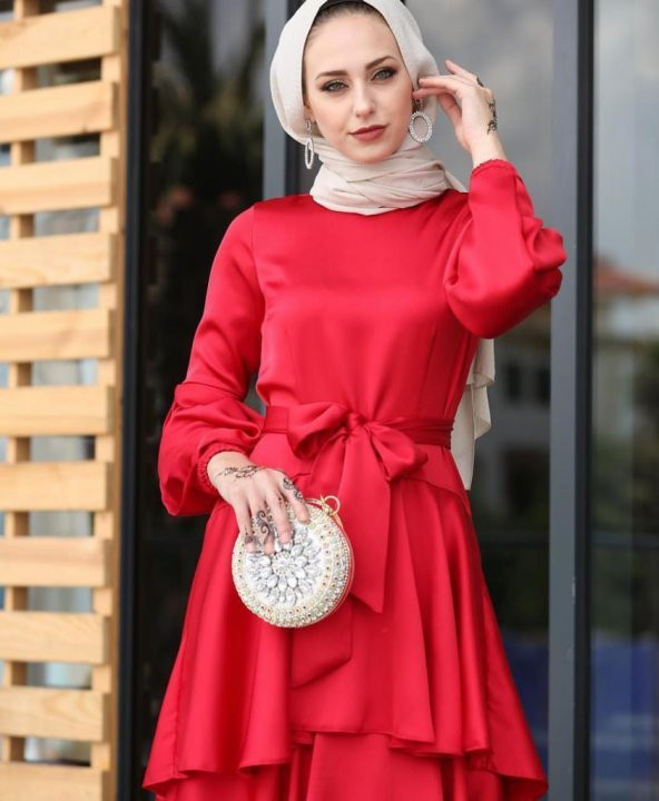 Kırmızı abiye elbise KIRMIZI - 40