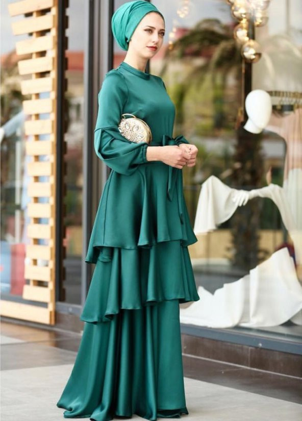 Yeşil abiye elbise YEŞİL - 36