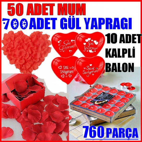 760 Parça Evlilik Teklifi Kırmızı Gül Yaprağı Kalp Balon Seti