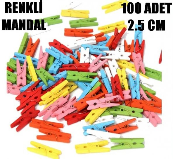 100 Adet Mini Mandal Renkli Mini Ahşap Mandal