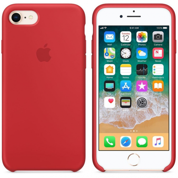Apple Orijinal iPhone 7 / 8 Kırmızı Silikon Kılıf