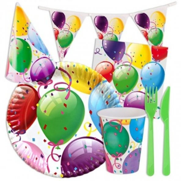 Rengarek Balon Desenli Parti Seti 8 Kişilik