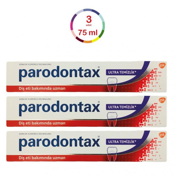 3 ADET Parodontax Ultra Clean Diş Macunu 75 ml. (Ultra Temizlik)
