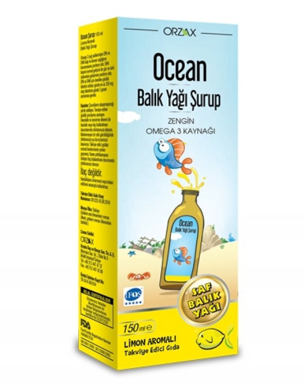 OCEAN Balık Yağı Şurup Limon Aromalı Omega 3 150ml SKT:12/2019