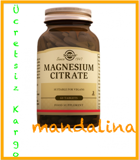 SOLGAR Magnesium Citrate (Magnezyum Sitrat) 60 Tablet SKT:04/2022