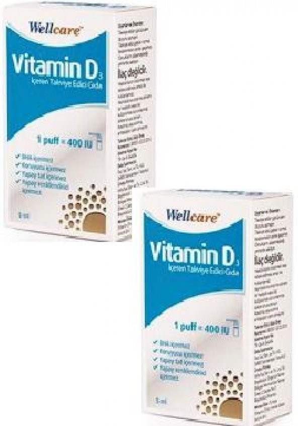 2 Adet Wellcare Vitamin D3 400 IU 5 ml Sprey SKT:09/2021