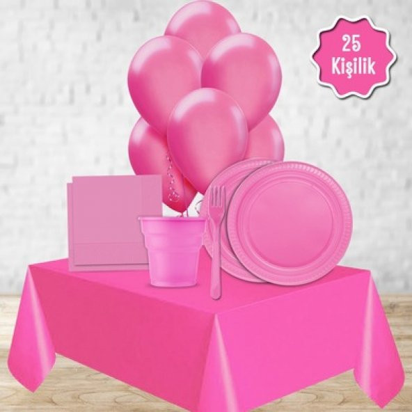 Balonlu Pembe Doğum Günü Parti Paketi Süs Seti 24 Kişilik