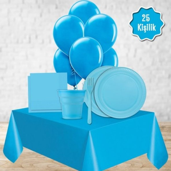 Açık Mavi Doğum Günü Balonlu Parti Paketi Süs Seti 25 Kişilik