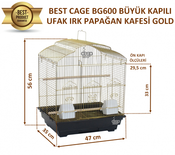 Best Cage Büyük Kapılı Ufak Irk Papağan Kafesi Gold 47x35x56 cm