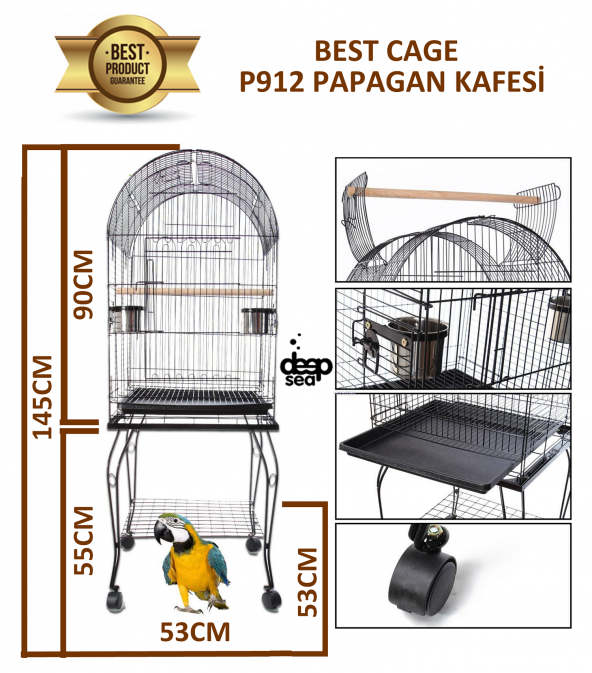 Best Cage P912 Sehpalı Papağan Kafesi Gold 53x53x145 cm.
