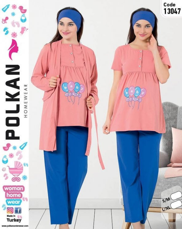 Polkan 13047 Bayan 3lü Hamile Lohusa Pijama Takımı