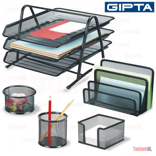 GIPTA 5 li METAL FİLE EVRAK RAFI Masa Kalemlik Küp notluk SET