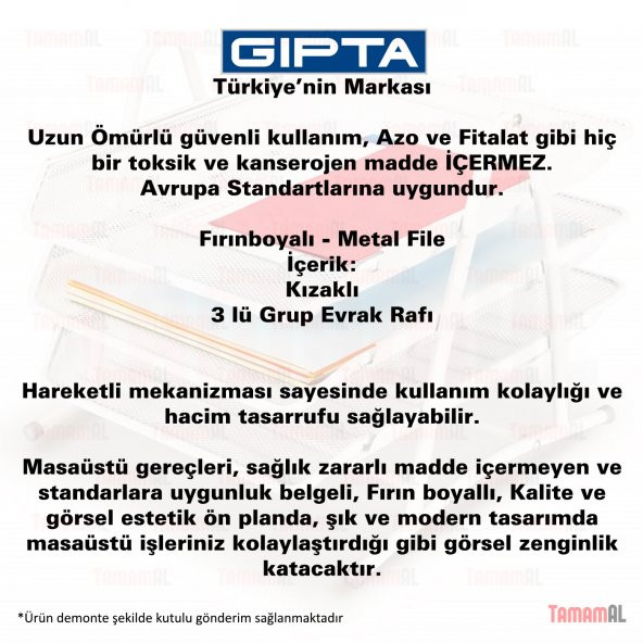 GIPTA 3 lü (RENKLİ) EVRAK RAFI METAL FİLE MASA OFİS SETİ - 3
