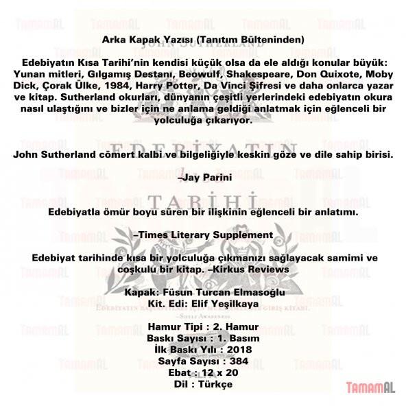 EDEBİYATIN KISA TARİHİ / JOHN SUTHERLAND / ALFA / 9786051716930 - 2