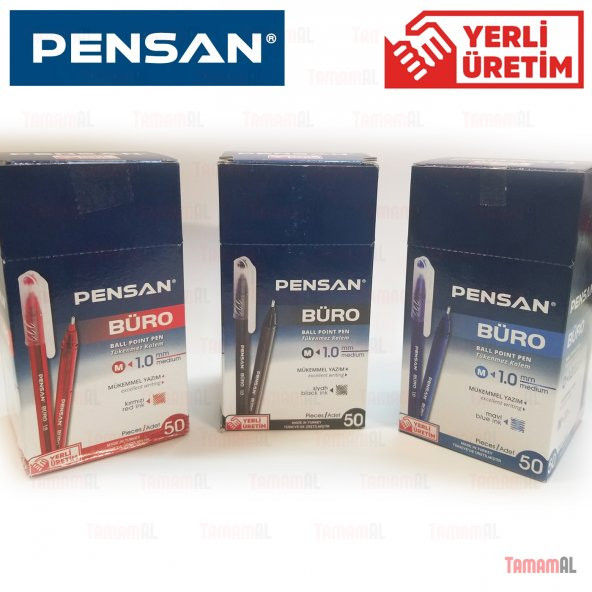 50 ADET Tükenmez Kalem Büro Pensan 2270 1,0 Mm Mavi Kırmızı Siyah - 3