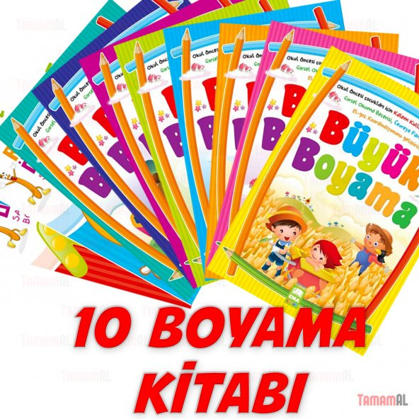 10 ADET BOYAMA KİTABI (OKUL ÖNCESİ ve ilkokul) + Boya kalem Seti - 8