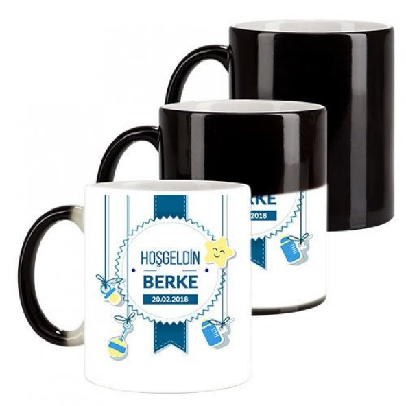 Kişiye Özel Hoşgeldin Bebek (Erkek) Sihirli Kupa Bardak - tk6412 - 1