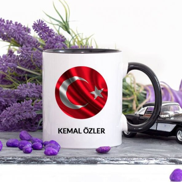 Kişiye Özel Türk Bayrağı Siyah Kupa Bardak - tk6702 - 1
