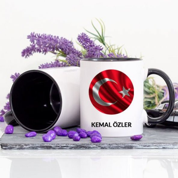 Kişiye Özel Türk Bayrağı Siyah Kupa Bardak - tk6702 - 2