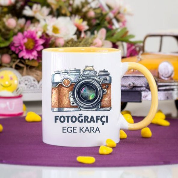 Kişiye Özel Fotoğrafçı Tasarımlı Sarı Kupa Bardak - tk9509